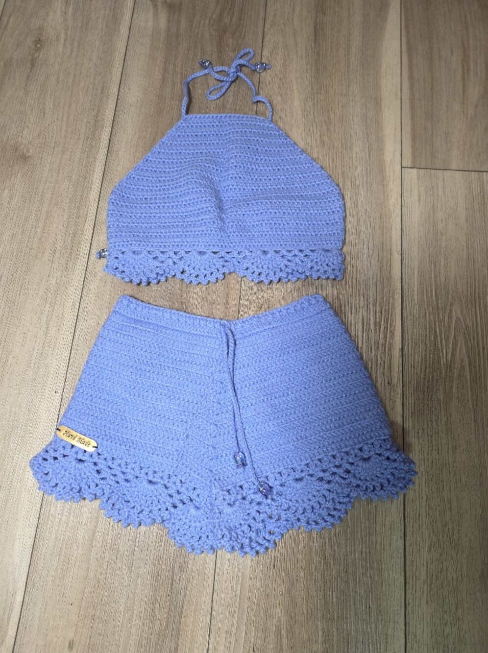 Kids Crochet Halter Top & Shorts Matching Set - Blue